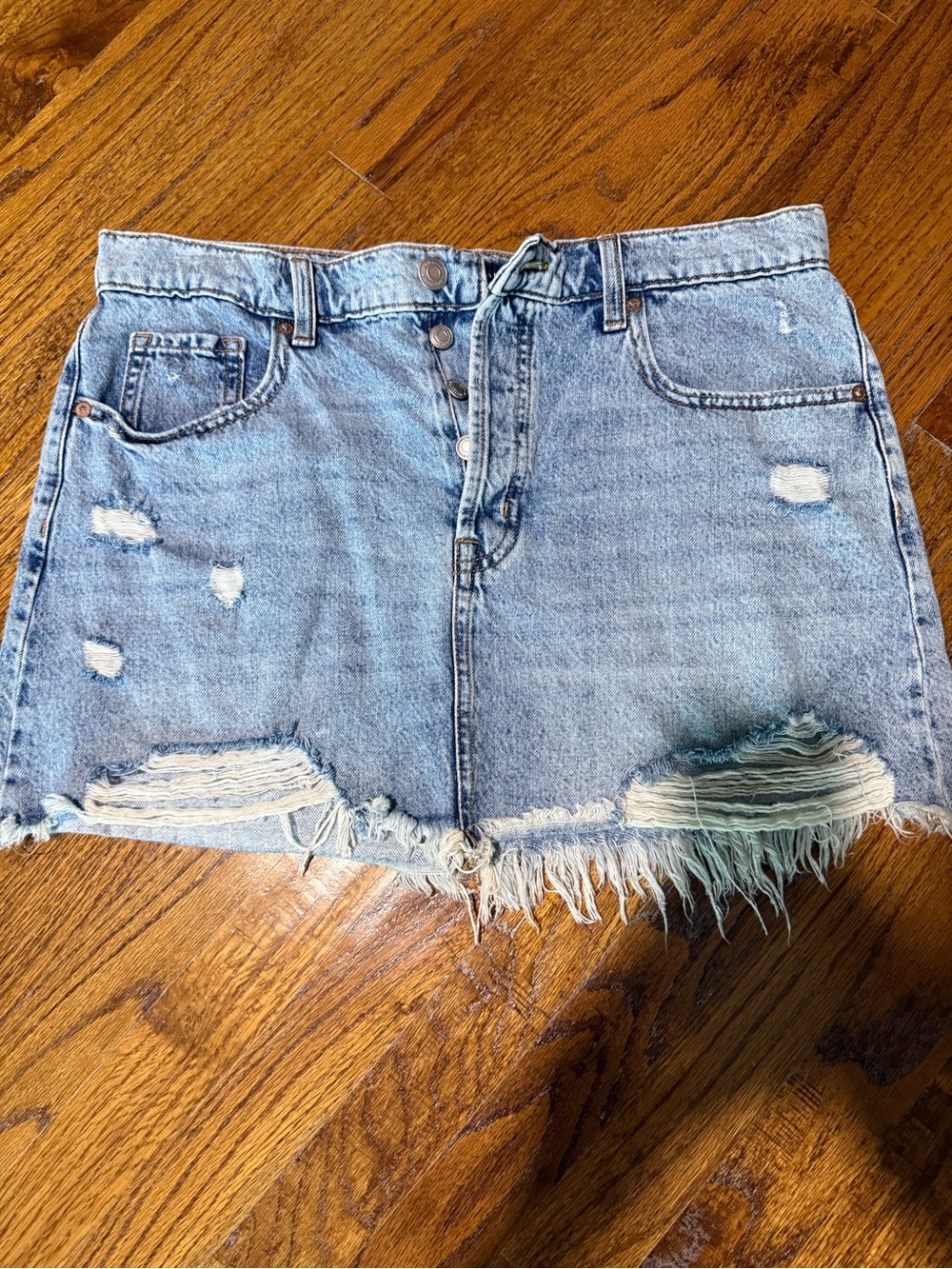 Aeropostale Light Blue Distressed Denim Mini Skirt